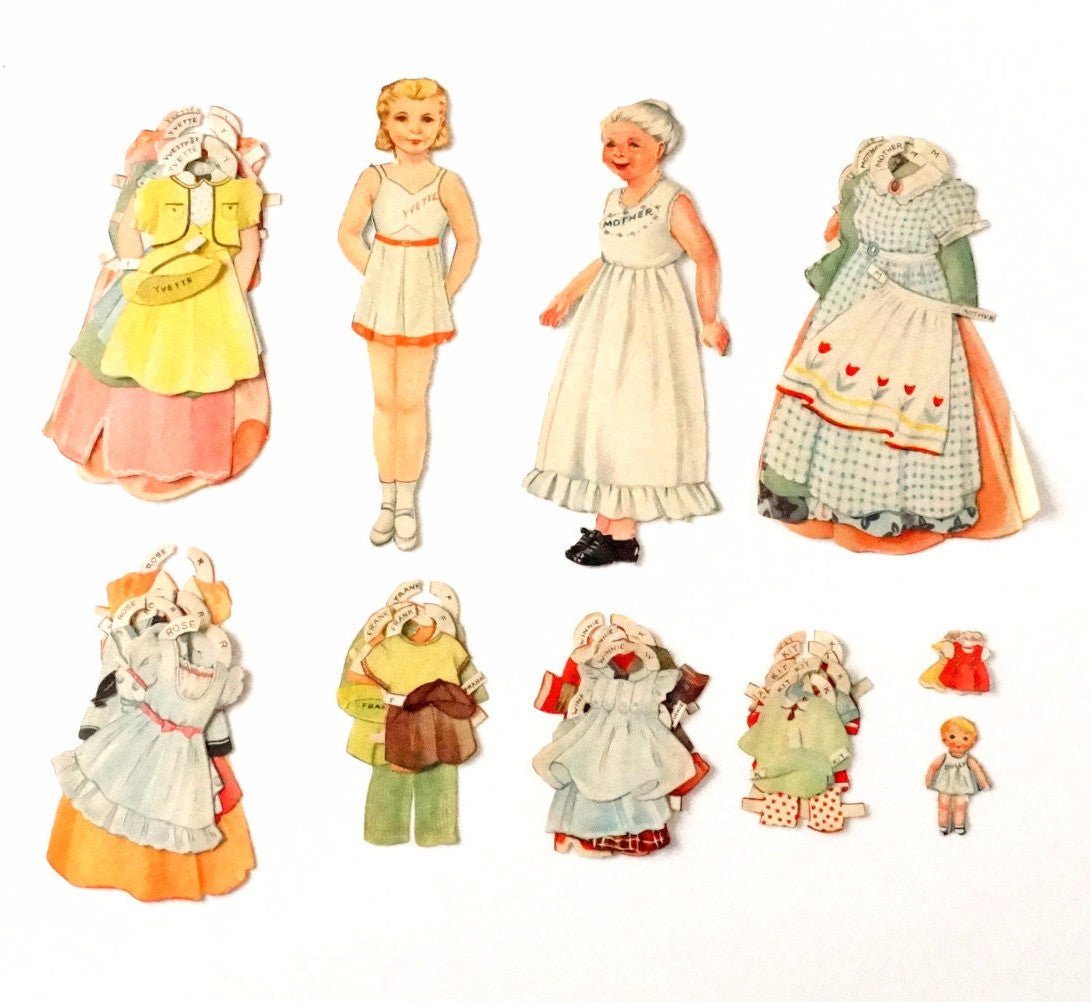 Vintage Paper Doll Set with Mother Child and Clothing 1940s