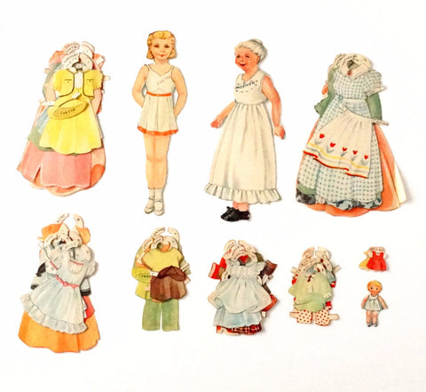 Vintage Paper Doll Set with Mother, Child, and Clothing (1940s) - thirdshift