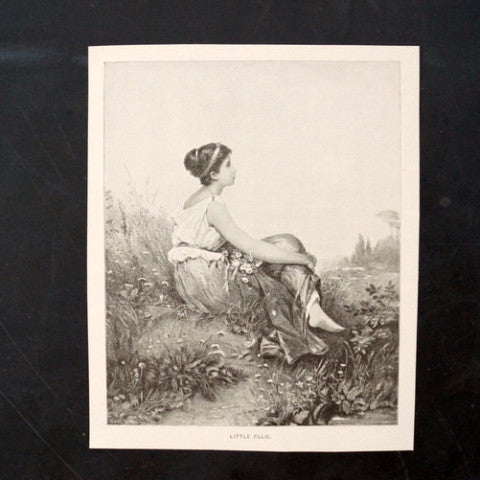 Vintage / Antique Print of a Young Girl titled "Little Ellie" (c.1800s) - thirdshift