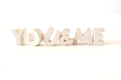 Vintage White Ceramic Push Pins "YOU and ME" (c.1940s) - thirdshift