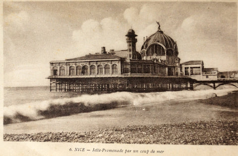 Vintage French Postcard (Carte Postale) NICE, Jetee-Promenade par un coup de mer (c.1900) - thirdshift