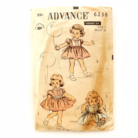 Vintage Advance Pattern 6236, Toddler Dresses (c.1940s) Girls Sewing Pattern Size 1 - thirdshift