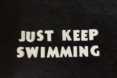 Vintage White Ceramic Push Pins "JUST KEEP SWIMMING" (c.1940s) - thirdshift