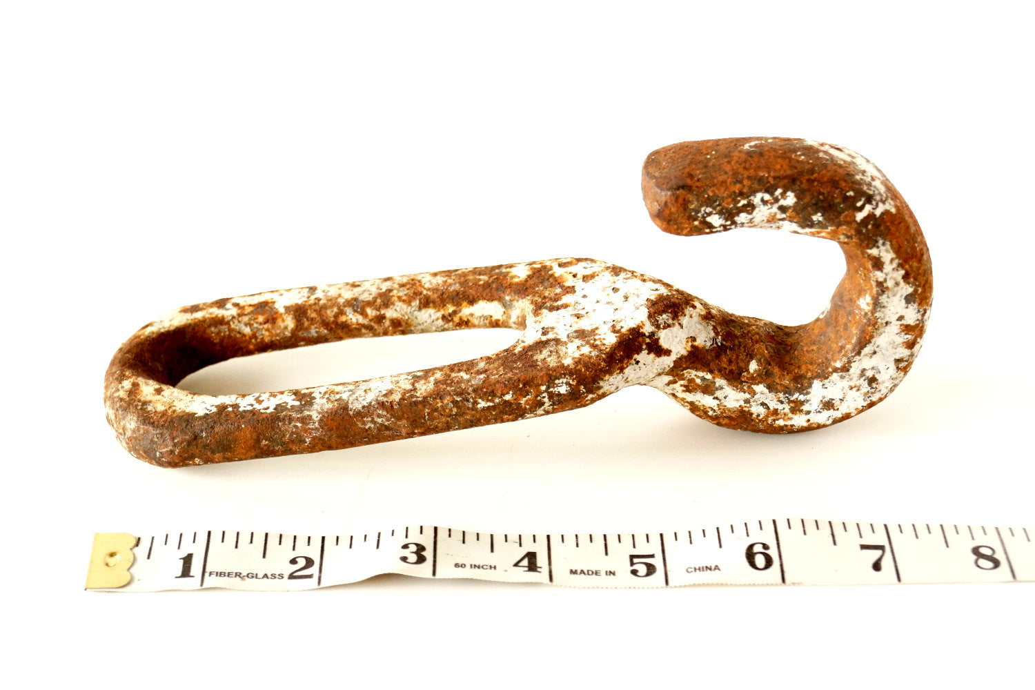 Vintage Industrial Cast Iron Metal Hook / Pully Hook in White and Rust –