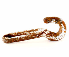 Vintage Industrial Cast Iron Metal Hook / Pully Hook in White and Rust, Large (c.1950s) - thirdshift