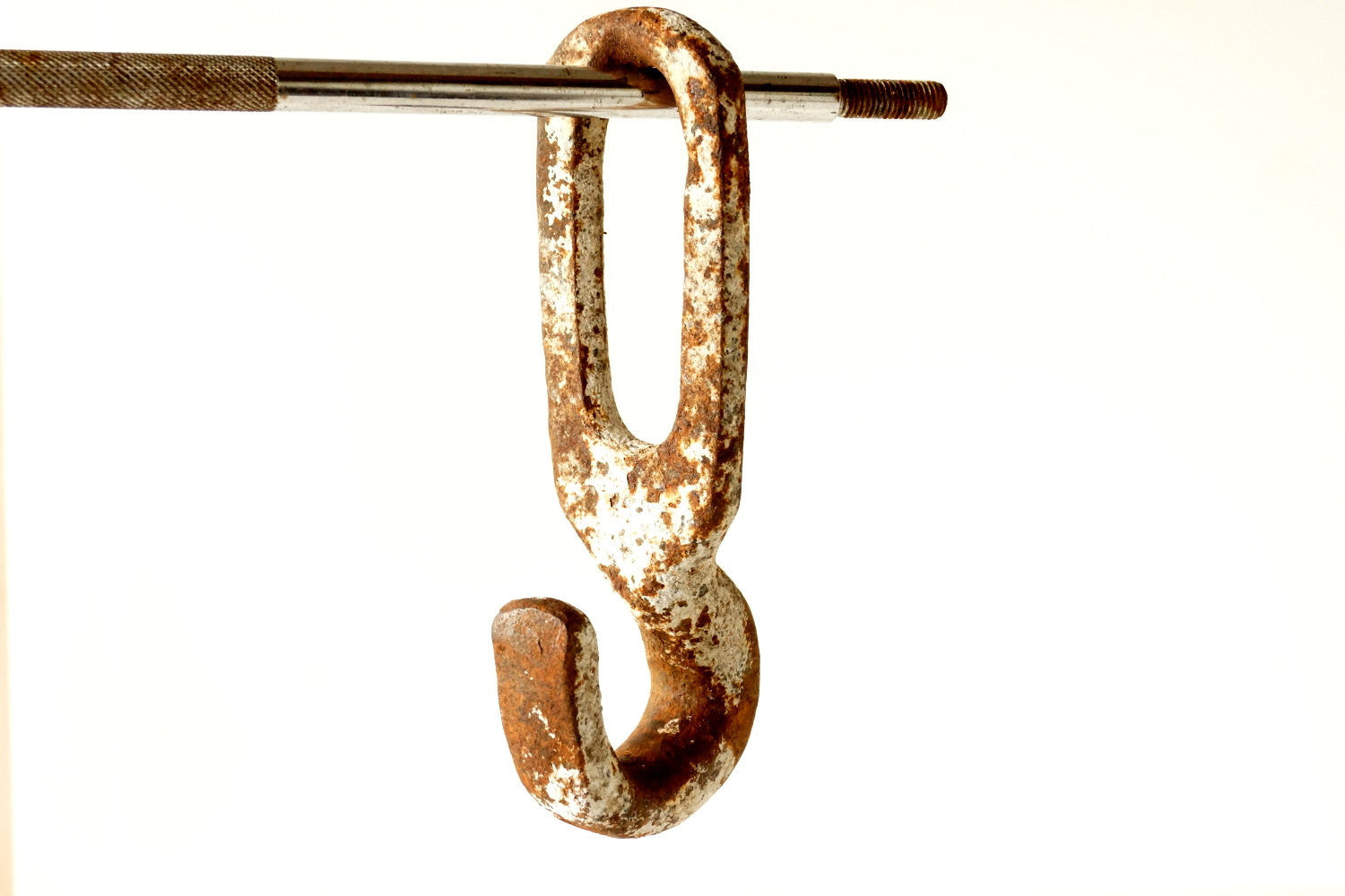 Vintage Industrial Cast Iron Metal Hook / Pully Hook in White and Rust –