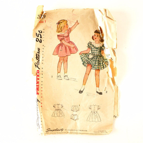 Vintage Simplicity Pattern 2529, Child's One-Piece Dress and