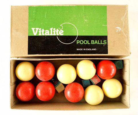 Vintage Vitalite Pool Balls Snooker Balls in Original Box, Made in England (c.1970s) - thirdshift