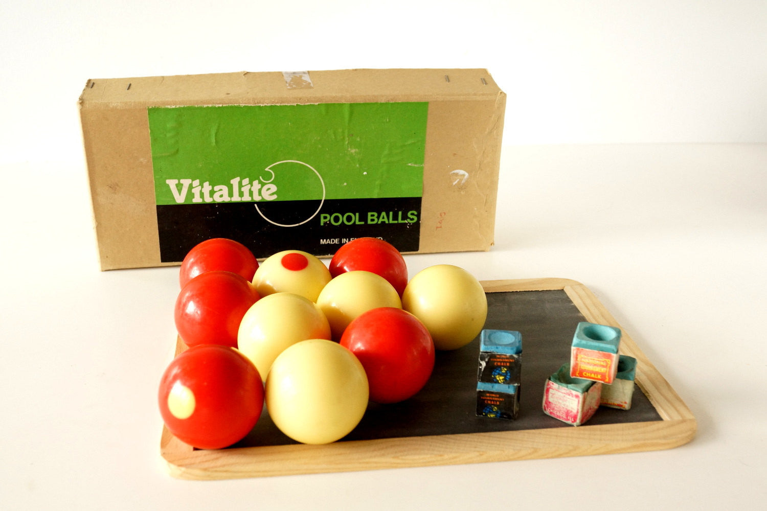 Vintage Vitalite Pool Balls Snooker Balls in Original Box, Made in Eng