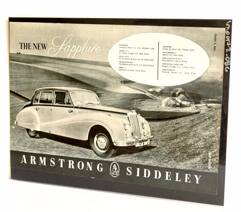 Vintage Armstrong Siddeley Sapphire Saloon Car Original Print Ad, Period Paper (1952) - thirdshift