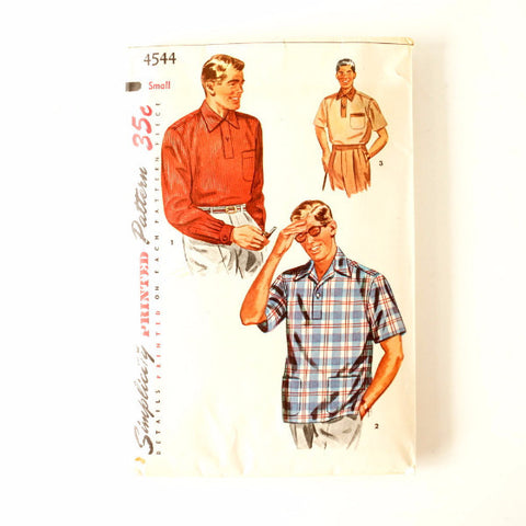 Vintage Simplicity Pattern 4544 Man's Sport Shirt, Father Son Size Small (c1950s) - thirdshift