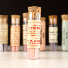 Vintage Glass Vial of Litmus Paper, Red Paper, Dark Red Label (c.1940s) - thirdshift