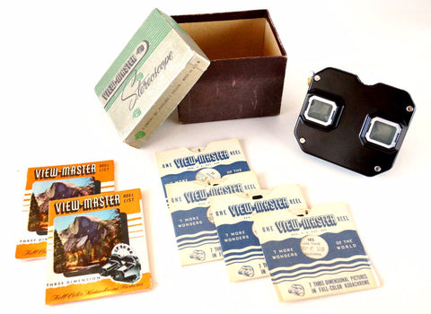 Vintage Stereoscope View-Master Model C, Box, Reel List, 4 Reels, Bakelite (c.1949) - thirdshift