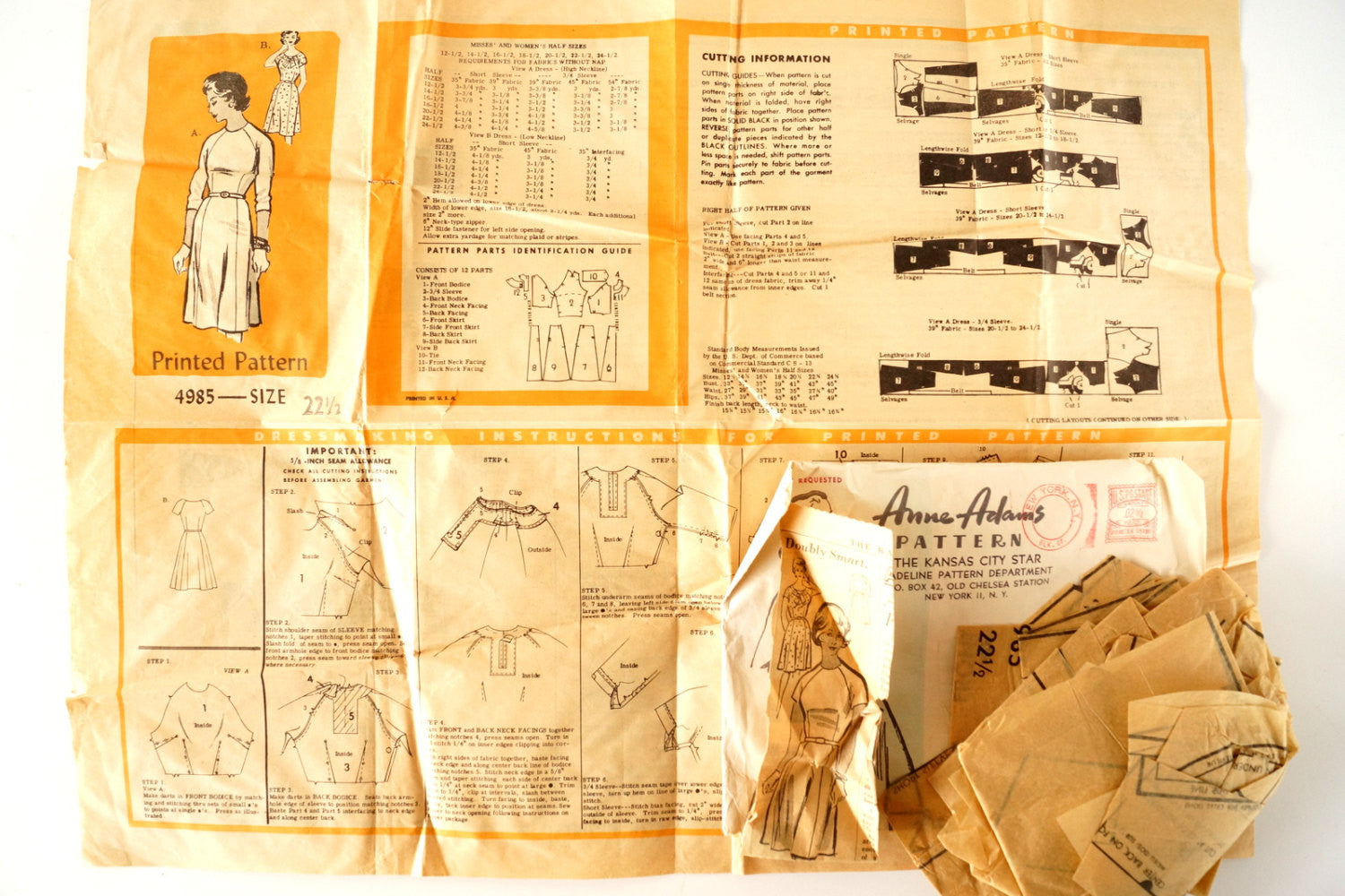 Vintage Ladies' Dress by Anne Adams Pattern 4985, Complete Size 22-1/2 ThirdShiftVintage.com Vintage Ladies' Dress by Anne Adams Pattern 4985, Complete Size 22-1/2 ThirdShiftVintage.com