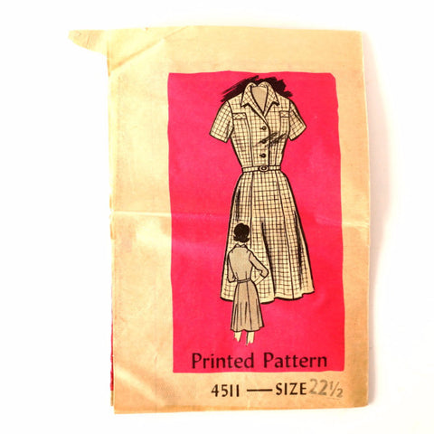 Vintage Ladies' Short-Sleeve Dress by Anne Adams Pattern 4511, Size 22-1/2 (c.1950s) - thirdshift