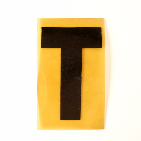 Vintage Industrial Marquee Sign Letter "T", Black on Yellow Flexible Plastic, 7" tall (c.1970s) - thirdshift