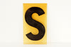 Vintage Industrial Marquee Sign Letter "S", Black on Yellow Flexible Plastic, 7" tall (c.1970s) - thirdshift