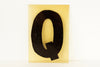 Vintage Industrial Marquee Sign Letter "Q", Black on Yellow Flexible Plastic, 7" tall (c.1970s) - thirdshift