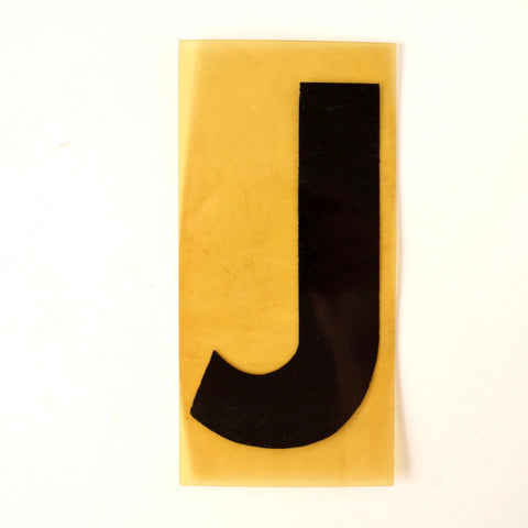 Vintage Industrial Marquee Sign Letter "J", Black on Yellow Flexible Plastic, 7" tall (c.1970s) - thirdshift