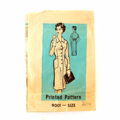 Vintage Women's Button Up Dress, Marian Martin Pattern 9001, Size 20-1/2 (c.1950s) - thirdshift