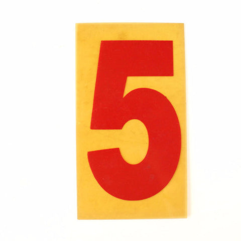 Vintage Industrial Marquee Sign Number "5", Red Yellow Flexible Plastic, 7" (c.1970s) - thirdshift