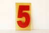 Vintage Industrial Marquee Sign Number "5", Red Yellow Flexible Plastic, 7" (c.1970s) - thirdshift