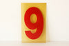Vintage Industrial Marquee Sign Number "9", Red Yellow Flexible Plastic, 7" (c.1970s) - thirdshift