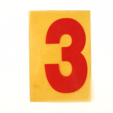 Vintage Industrial Marquee Sign Number "3", Red Yellow Flexible Plastic, 7" (c.1970s) - thirdshift