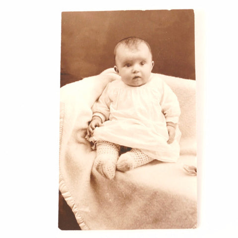 Antique Photograph Post Card of Baby in Black and White (c.1890s) - thirdshift