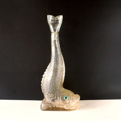 Vintage Fish Shaped Decanter in Pink Tinted Glass with Stopper (c.1940s) - thirdshift