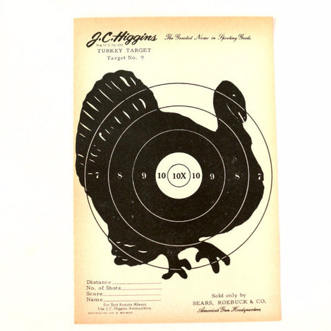 Vintage J.C. Higgins Turkey Target  No. 9 Paper Shooting Target c.1940s (6 x 9 inches) - thirdshift