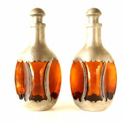 Vintage Amber and Pewter Decanters, Royal Holland Daalderop, Set of 2 (c.1930s) - thirdshift