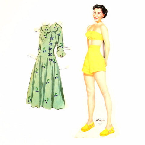 Vintage Wood Paper Doll "Margie" with Clothing, made by Whitman (c.1940s) - thirdshift