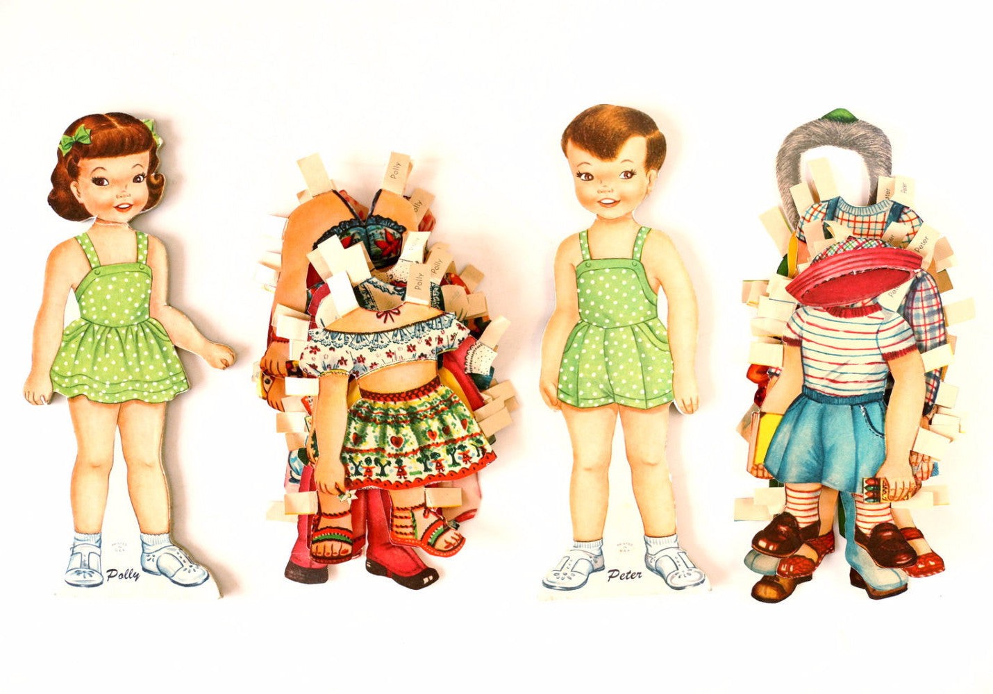 Vintage Paper Doll Polly and Peter with Clothing (c.1950s) –