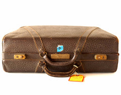 Vintage Large Suitcase in Dark Brown Textured Leather  (c.1940s) - thirdshift
