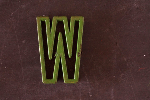 Vintage Industrial Letter "W" Black with Green and Red Paint, 2" tall (c.1940s) - thirdshift
