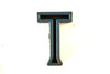 Vintage Industrial Letter "T" Black with Blue and Orange Paint, 2" tall (c.1940s) - thirdshift
