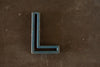 Vintage Industrial Letter "L" Black with Blue and Orange Paint, 2" tall (c.1940s) - thirdshift