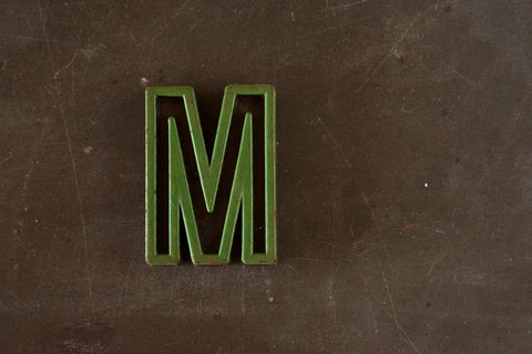 Vintage Industrial Letter "M" Black with Green and Red Paint, 2" tall (c.1940s) - thirdshift
