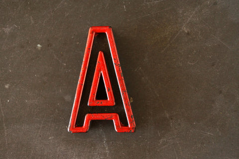 Vintage Industrial Letter "A" Black with Red and Green Paint, 2" tall (c.1940s) - thirdshift