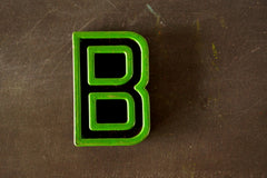 Vintage Industrial Letter "B" Black with Green and Red Paint, 2" tall (c.1940s) - thirdshift