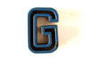 Vintage Industrial Letter "G" Black with Blue and Orange Paint, 2" tall (c.1940s) - thirdshift