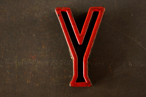 Vintage Industrial Letter "Y" Black with Red and Green Paint, 2" tall (c.1940s) - thirdshift