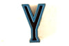 Vintage Industrial Letter "Y" Black with Orange and Blue Paint, 2" tall (c.1940s) - thirdshift
