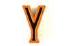 Vintage Industrial Letter "Y" Black with Orange and Blue Paint, 2" tall (c.1940s) - thirdshift