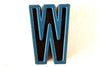 Vintage Industrial Letter "W" Black with Blue and Orange Paint, 2" tall (c.1940s) - thirdshift