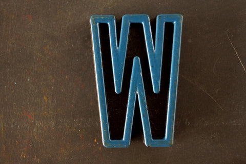 Vintage Industrial Letter "W" Black with Blue and Orange Paint, 2" tall (c.1940s) - thirdshift