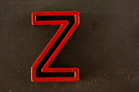 Vintage Industrial Letter "Z" Black with Red and Green Paint, 2" tall (c.1940s) - thirdshift