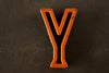 Vintage Industrial Letter "Y" Black with Orange and Blue Paint, 2" tall (c.1940s) - thirdshift