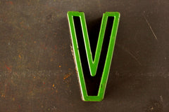 Vintage Industrial Letter "V" Black with Green and Red Paint, 2" tall (c.1940s) - thirdshift